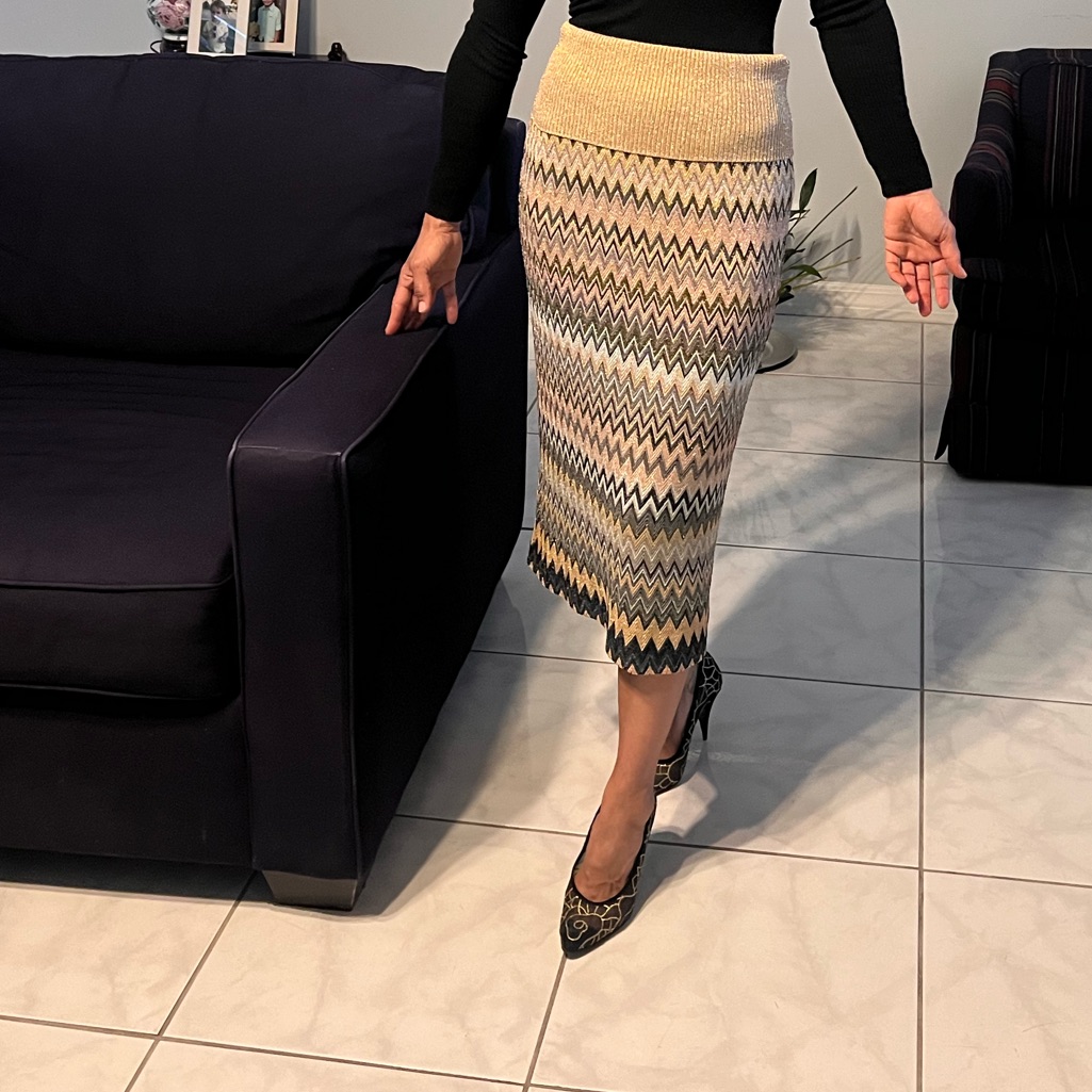 Missoni Golden Chevron Knit Midi Skirt